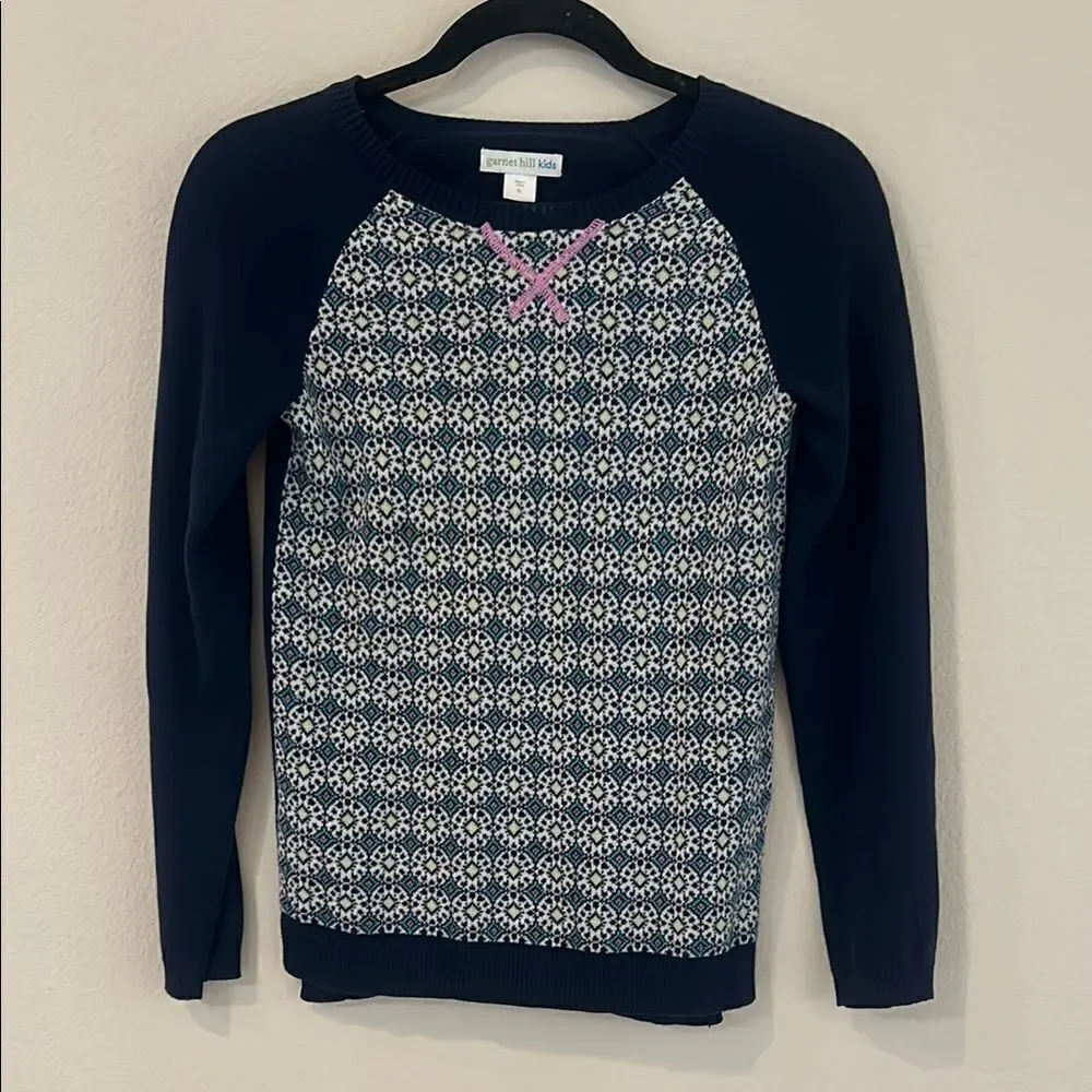 Garnet Hill Navy and White Patterned Sweater